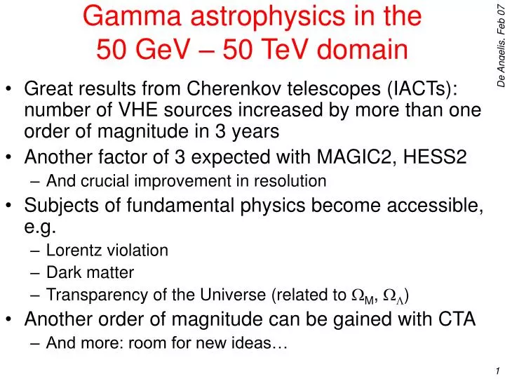 gamma astrophysics in the 50 gev 50 tev domain