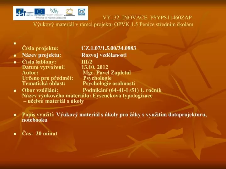 vy 32 inovace psyps11460zap v ukov materi l v r mci projektu opvk 1 5 pen ze st edn m kol m