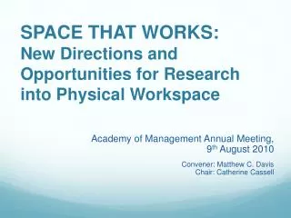 SPACE THAT WORKS: New Directions and Opportunities for Research into Physical Workspace