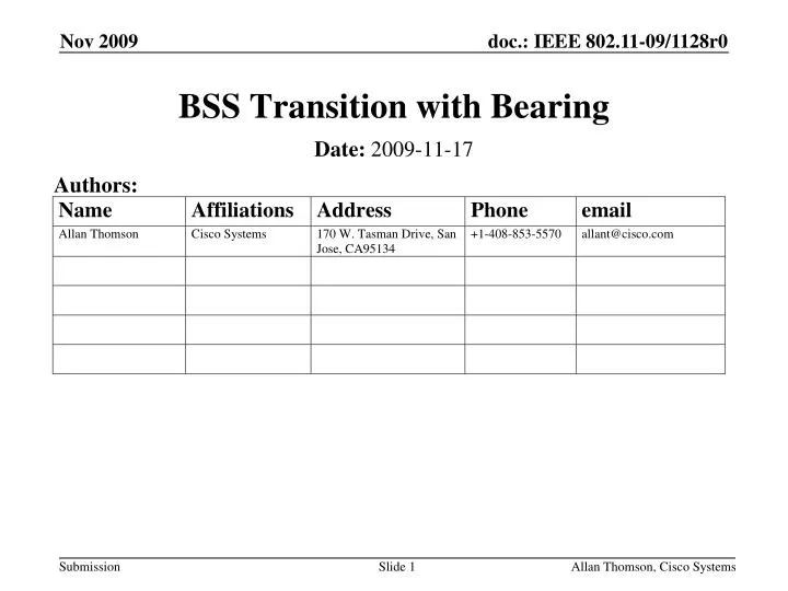 bss transition with bearing