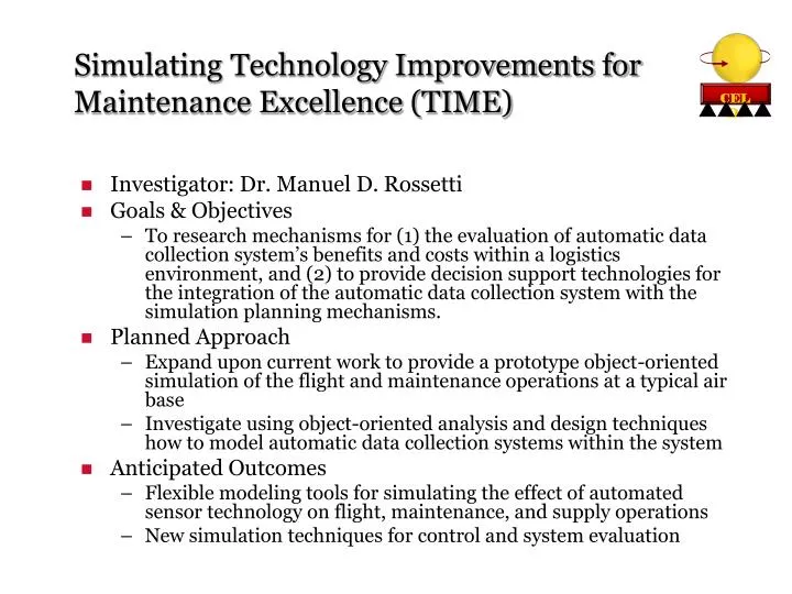 simulating technology improvements for maintenance excellence time