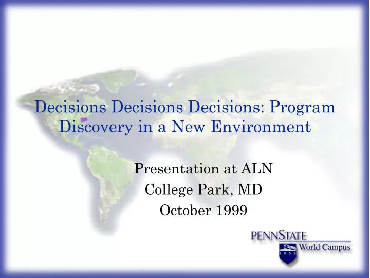 decisions decisions decisions program discovery in a new environment