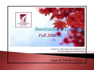 Institutional Calendar Fall 2010 &gt;