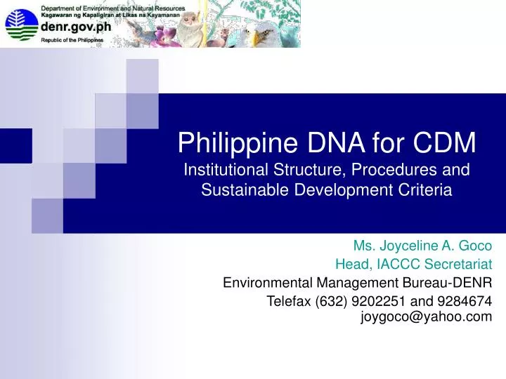 philippine dna for cdm institutional structure procedures and sustainable development criteria