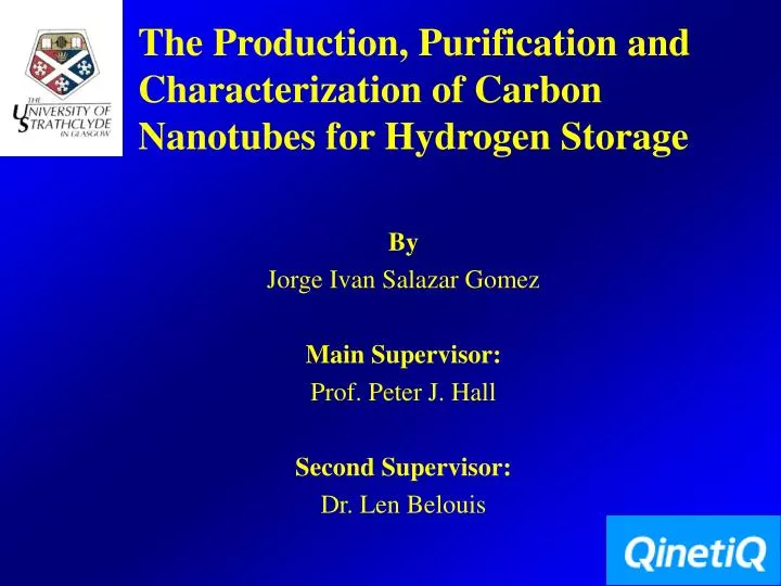 the production purification and characterization of carbon nanotubes for hydrogen storage