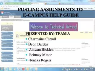POSTING ASSIGNMENTS TO E-CAMPUS HELP GUIDE