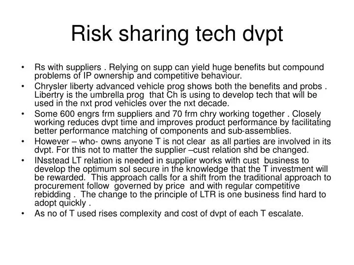 risk sharing tech dvpt