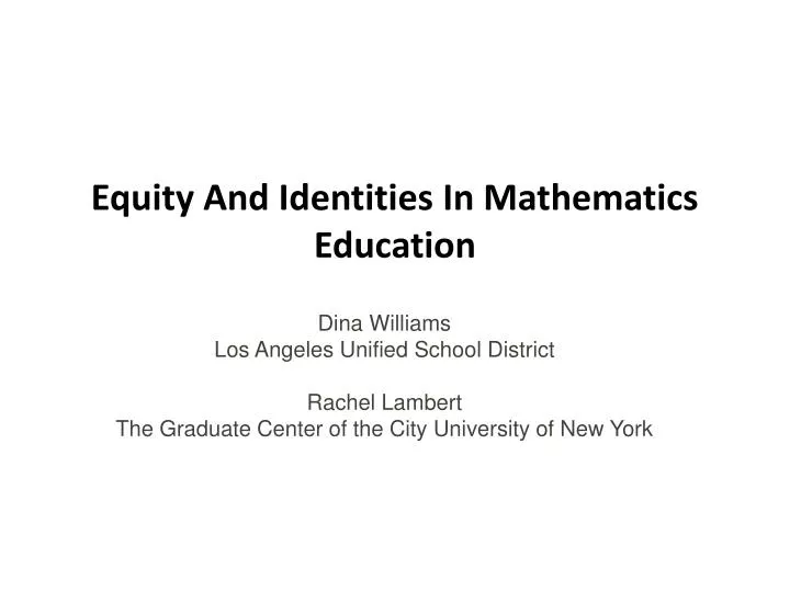 equity and identities in mathematics education