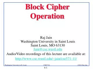 Block Cipher Operation