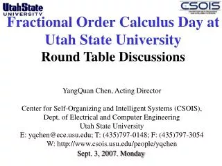 Fractional Order Calculus Day at Utah State University Round Table Discussions