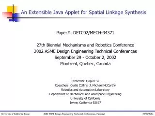 An Extensible Java Applet for Spatial Linkage Synthesis