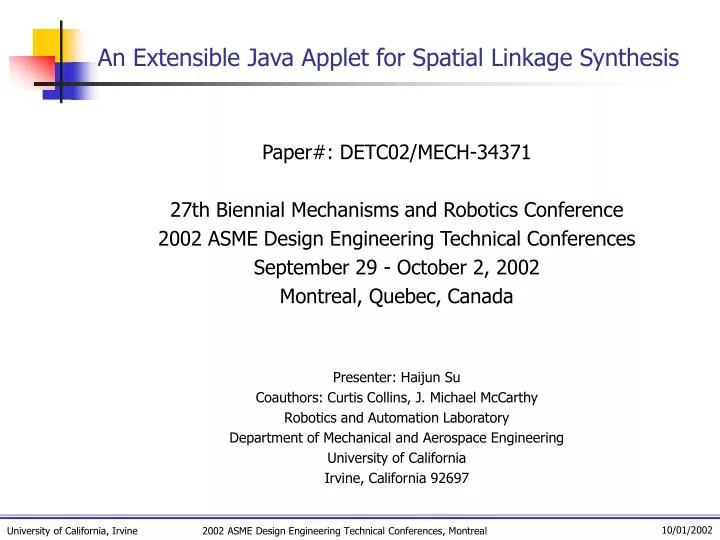 an extensible java applet for spatial linkage synthesis