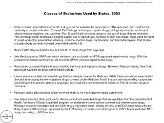 Classes of Exclusions Used by States, 2003