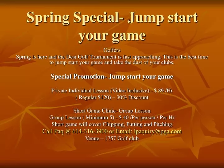 spring special jump start your game