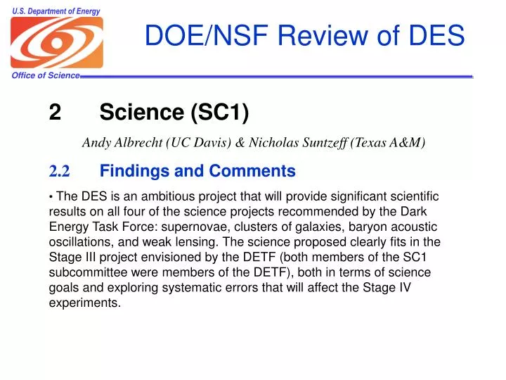 doe nsf review of des