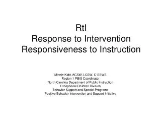 RtI Response to Intervention Responsiveness to Instruction
