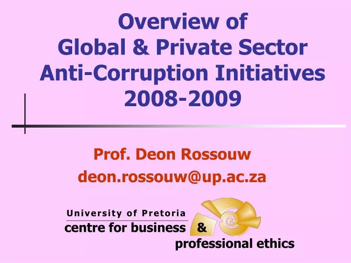 overview of global private sector anti corruption initiatives 2008 2009