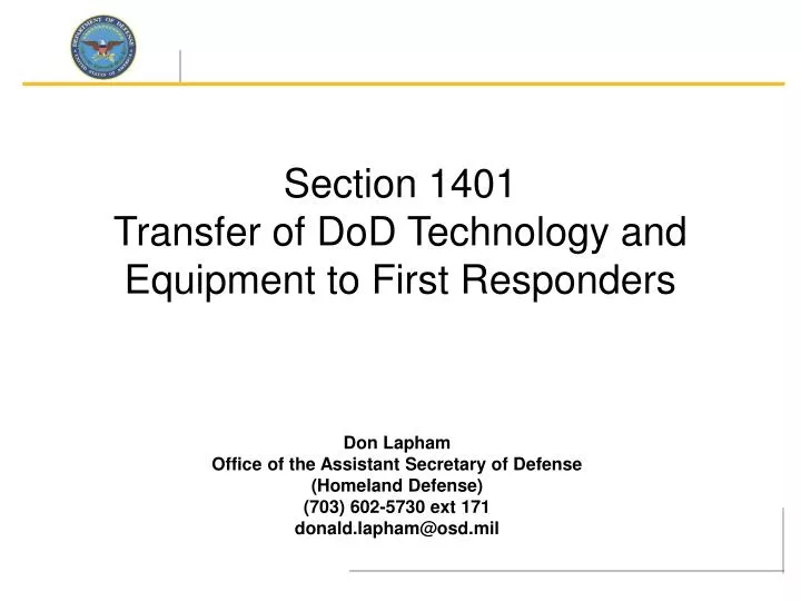 section 1401 transfer of dod technology and equipment to first responders