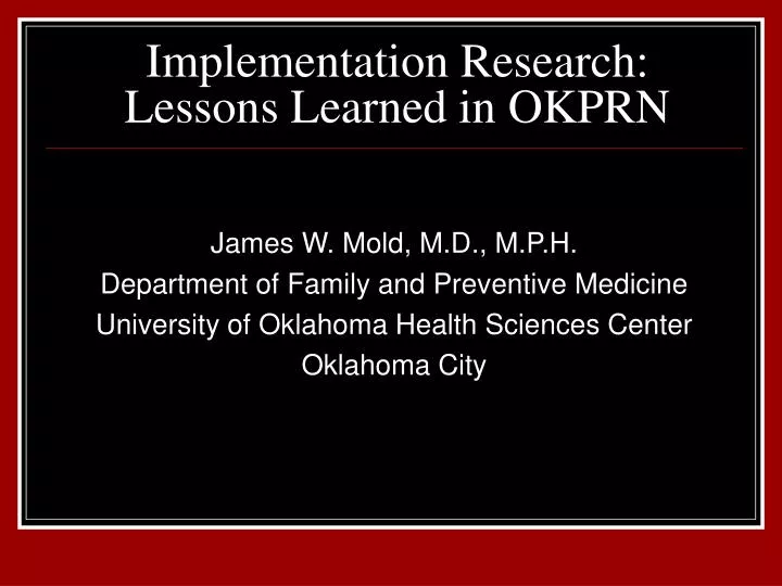 implementation research lessons learned in okprn