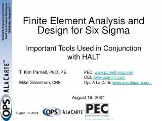 Finite Element Analysis and Design for Six Sigma
