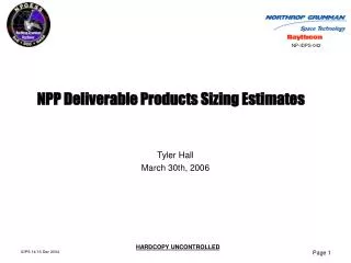 NPP Deliverable Products Sizing Estimates