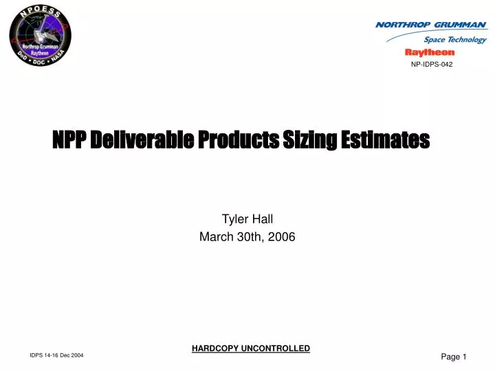 npp deliverable products sizing estimates