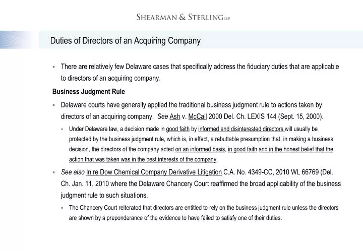 duties of directors of an acquiring company