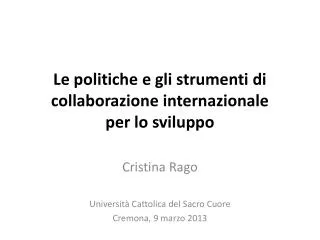 le politiche e gli strumenti di collaborazione internazionale per lo sviluppo