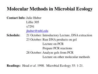 Molecular Methods in Microbial Ecology