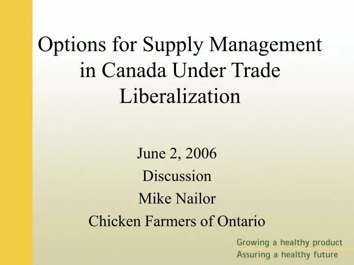 options for supply management in canada under trade liberalization