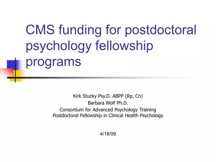 cms funding for postdoctoral psychology fellowship programs