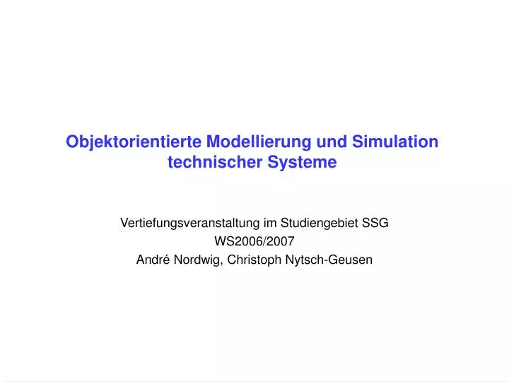 objektorientierte modellierung und simulation technischer systeme