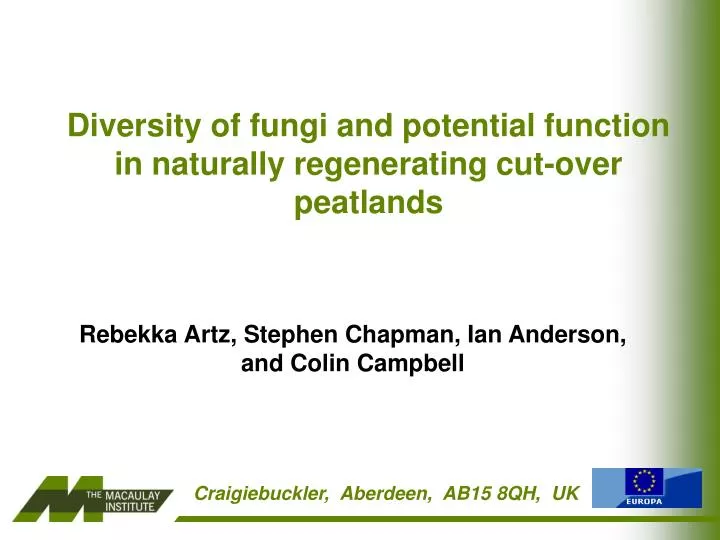 diversit y of fungi and potential function in naturally regenerating cut over peatlands