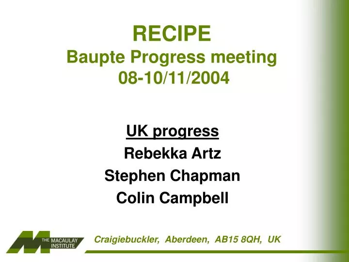 recipe baupte progress meeting 08 10 11 2004
