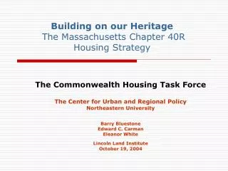 Building on our Heritage The Massachusetts Chapter 40R Housing Strategy