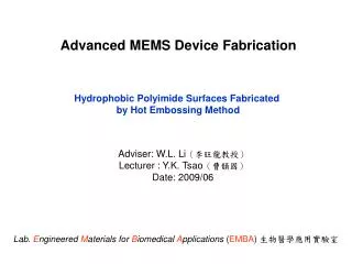 Hydrophobic Polyimide Surfaces Fabricated by Hot Embossing Method