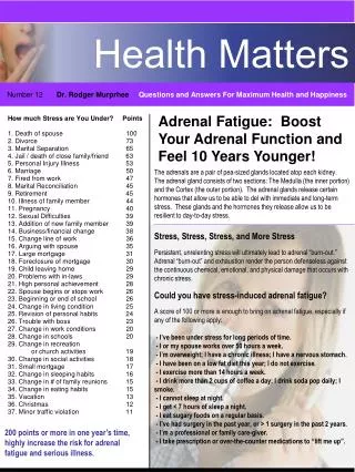Number 12 Dr. Rodger Murprhee Questions and Answers For Maximum Health and Happiness
