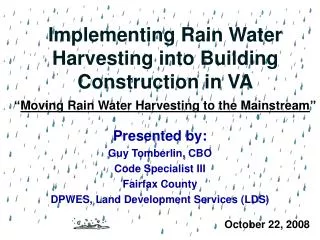 Implementing Rain Water Harvesting into Building Construction in VA