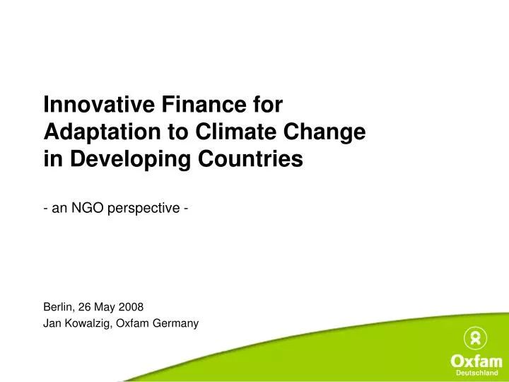 innovative finance for adaptation to climate change in developing countries an ngo perspective