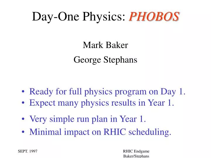 day one physics phobos mark baker george stephans
