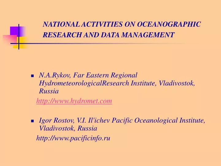 national activities on oceanographic research and data management