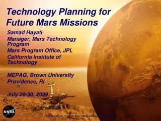 Technology Planning for Future Mars Missions