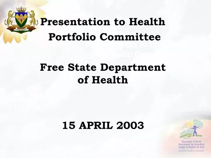 presentation to the health portfolio committee