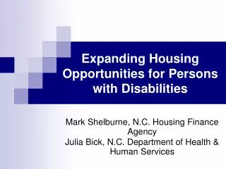 Expanding Housing Opportunities for Persons with Disabilities
