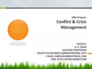 MBA Program Conflict &amp; Crisis Management