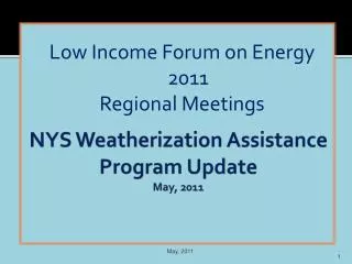 NYS Weatherization Assistance Program Update May, 2011