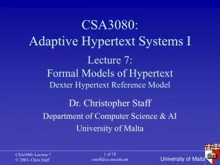 CSA3080: Adaptive Hypertext Systems I