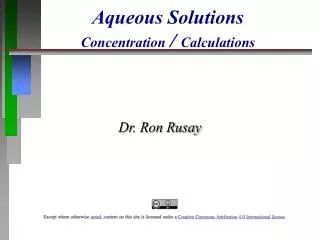 Aqueous Solutions Concentration / Calculations