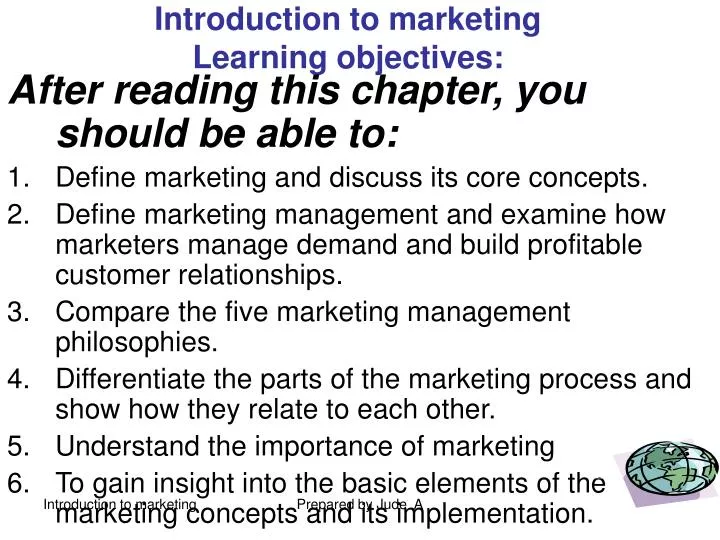 introduction to marketing learning objectives