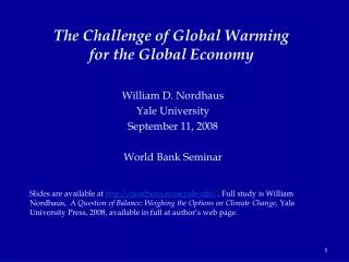 The Challenge of Global Warming for the Global Economy